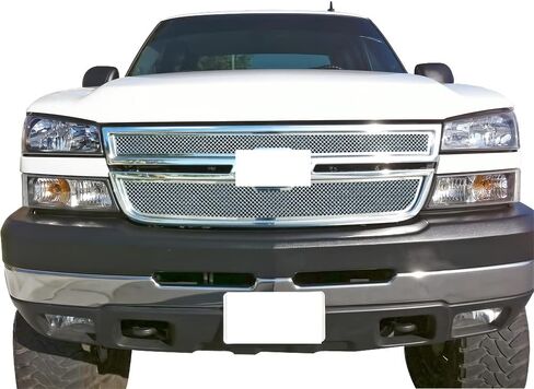 APS متوافق مع Chevy Silverado 2500HD 3500 2005-2006 & 06 1500 HD SS & 07 Classic الرئيسي العلوي من الفولاذ المقاوم للصدأ شبكة أمامية من الكروم C75306S in Saudi Arabia