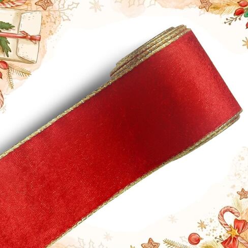 ABTOLS 2 Roll 20 Yards Christmas Ribbons 2.5", Red Velvet Wired Edge Burlap Ribbons Glitter Christmas Elk Deer Ribbons for New Year Home Decor DIY Crafts Wreaths Bow in Saudi Arabia