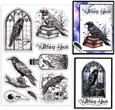 Bird Raven Clear Stamps for Card Making Rose Book Transparent Silicone Stamp Bottle Silicone Clear Stamps Seal for Journal Album Decoration and DIY Scrapbooking in Saudi Arabia