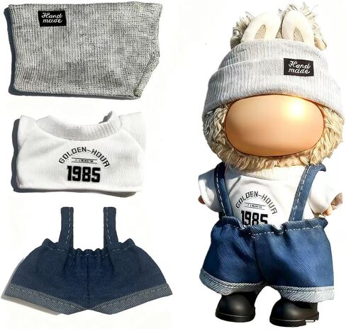 17cm Doll Clothes Set(NO Doll), for Labubu Clothes, for Labubu Outfits - Cute Knit Sweater & Handcrafted Crochet Skirt, Premium Dresses, Soft Stretch Fabric Costume Accessories Blue Denim Suit in Saudi Arabia