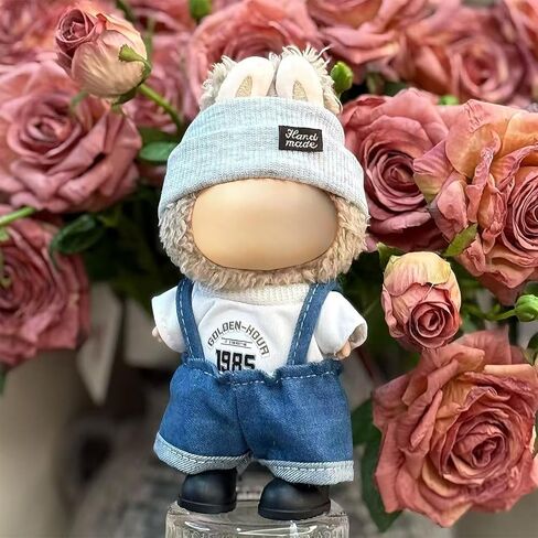 17cm Doll Clothes Set(NO Doll), for Labubu Clothes, for Labubu Outfits - Cute Knit Sweater & Handcrafted Crochet Skirt, Premium Dresses, Soft Stretch Fabric Costume Accessories Blue Denim Suit in Saudi Arabia