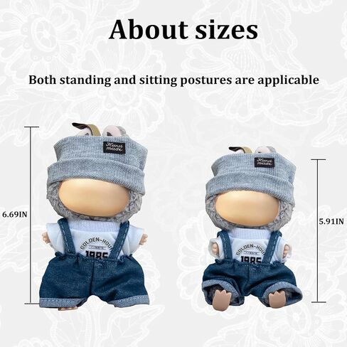 17cm Doll Clothes Set(NO Doll), for Labubu Clothes, for Labubu Outfits - Cute Knit Sweater & Handcrafted Crochet Skirt, Premium Dresses, Soft Stretch Fabric Costume Accessories Blue Denim Suit in Saudi Arabia