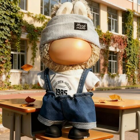 17cm Doll Clothes Set(NO Doll), for Labubu Clothes, for Labubu Outfits - Cute Knit Sweater & Handcrafted Crochet Skirt, Premium Dresses, Soft Stretch Fabric Costume Accessories Blue Denim Suit in Saudi Arabia