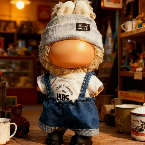 17cm Doll Clothes Set(NO Doll), for Labubu Clothes, for Labubu Outfits - Cute Knit Sweater & Handcrafted Crochet Skirt, Premium Dresses, Soft Stretch Fabric Costume Accessories Blue Denim Suit in Saudi Arabia