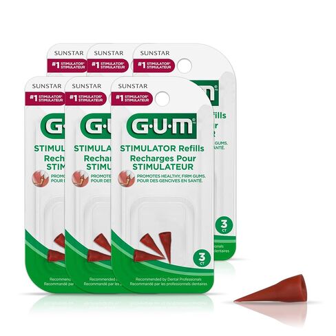 GUM Stimulator Refills - 3 Rubber Tips Included - Compatible with The Stimulator Permanent Handle - Massager, Plaque Removal Health,3ct, 1pk in Saudi Arabia