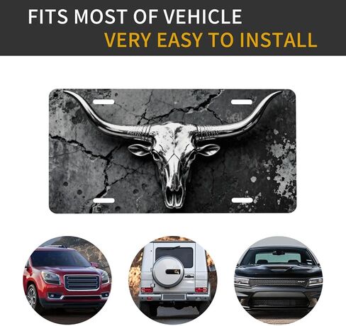 Longhorn Grunge Metal Front License Plate for Women Car Vanity Plates Decorative Aluminum Metal Cute Novelty License Plate Cover for Men 6x12 Inch (4 Holes) in Saudi Arabia