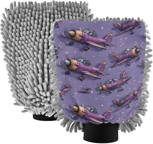 AIXIWAWA Cartoon Planes Print Car Wash Mitt Washing Glove Scratch Free Water Absorbent 2 Pack Medium in Saudi Arabia