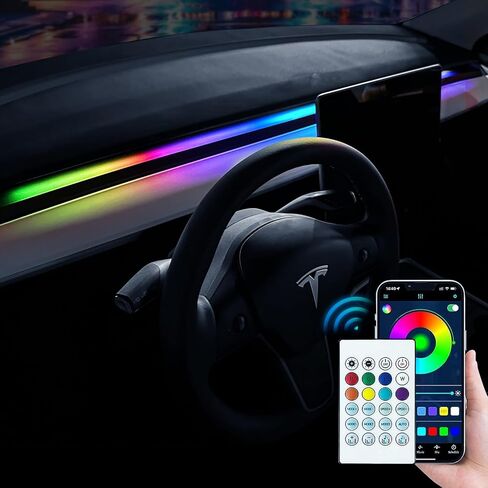 مصابيح نيون داخلية طراز Tesla 3/Y للوحة القيادة، أضواء شريط LED متغيرة الألوان RGBIC مع التحكم في التطبيق، ملحقات الإضاءة المحيطة USB Tesla 2024 2023 2022 2021 (غير مناسبة لطراز 2024 3) in Saudi Arabia
