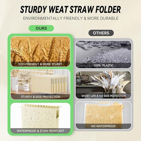 Legal Size Hanging File Folders Extra Capacity,Heavy Duty 1'' Expansion Hanging Folders for Filing Cabinet,12 Pack Wheat Straw File Folders Hanging with Tabs,Pastel File Organizer for Office in Saudi Arabia