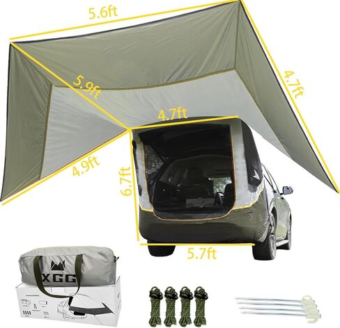 HREFEU SUV Tailgate Tent with Awning, Tailgate Shade Awning Tent for Camping, Hatchback Tent,Sun Shelter Camping Outdoor Travel, Waterproof 3000MM UPF 50+(Large) in Kuwait