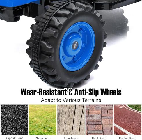 Kids Ride On Tractor with Trailer, 12V Battery Powered Electric Tractor with Remote Control, Music, USB, Led Lights, Audio, Safety Belt, 35W Dual Motors, Unload Button, Blue in Saudi Arabia