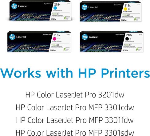 حزمة خرطوشة حبر HP 218A باللون الأسود والسماوي والأرجواني والأصفر لطابعات LaserJet (4 عبوات) | يعمل مع سلسلة Color Laser Pro 3201m MFP 3301 in Kuwait