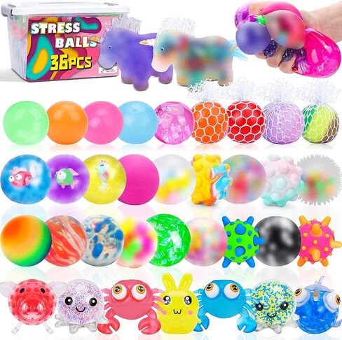 36 Pack Sensory Stress Balls, Squishy Ball, Sensory Stress Balls Set for Adults, Anti-Anxiety and Fidget Balls to Relax, Prize Box for Classroom, Party Favors, Birthday Gifts in Kuwait