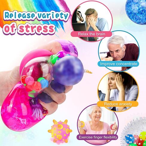36 Pack Sensory Stress Balls, Squishy Ball, Sensory Stress Balls Set for Adults, Anti-Anxiety and Fidget Balls to Relax, Prize Box for Classroom, Party Favors, Birthday Gifts in Kuwait