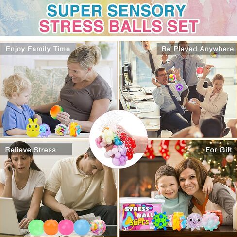 36 Pack Sensory Stress Balls, Squishy Ball, Sensory Stress Balls Set for Adults, Anti-Anxiety and Fidget Balls to Relax, Prize Box for Classroom, Party Favors, Birthday Gifts in Kuwait