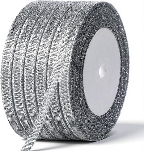 6 Rolls Silver Organza Ribbons 150 Yards 1/4inch Thin Sparkly Fabric Ribbon Cut Edge Christmas Ribbon for Gifts DIY Party Wrapping Wedding Decoration and Crafts in Kuwait