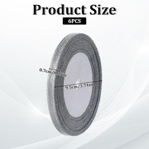 6 Rolls Silver Organza Ribbons 150 Yards 1/4inch Thin Sparkly Fabric Ribbon Cut Edge Christmas Ribbon for Gifts DIY Party Wrapping Wedding Decoration and Crafts in Kuwait