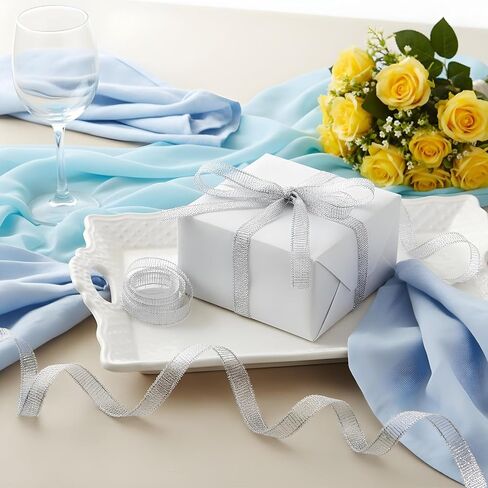 6 Rolls Silver Organza Ribbons 150 Yards 1/4inch Thin Sparkly Fabric Ribbon Cut Edge Christmas Ribbon for Gifts DIY Party Wrapping Wedding Decoration and Crafts in Kuwait