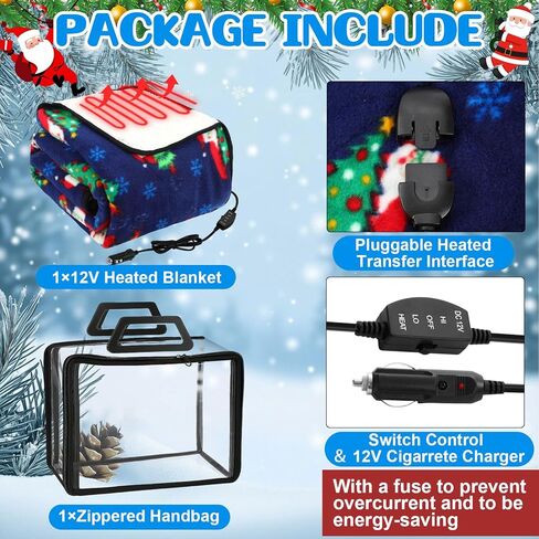 Riakrum Electric Car Blanket 12v 57 x 43 Inch Travel Heated Fleece Blanket with Temperature Controller, USB Charger Car Outlet Adapter for Cold Weather, Emergency Kit, Gift for Valentine in Kuwait
