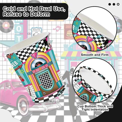 120pcs 50's Theme Party Supplies Back to 1950's Sock Hop Birthday Party Decoration Retro Rock and Roll Tableware Fabulous For Serves 20 Guests in Saudi Arabia