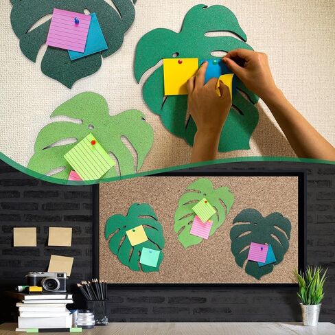 3 Pcs Monstera Leaf Cork Board Set Wall Self Adhesive Bulletin Board Decorative Accessories Cute Self Adhesive Creative Event Decoration for Xmas Home Office Decorative Display, 3 Size in Saudi Arabia