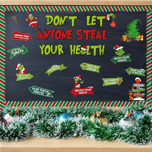 Christmas Bulletin Board Decorations, Red Green Holiday Bulletin Board Set for Xmas Classroom Decor, Funny Cartoon Theme Merry Christmas Decorations for Office in Saudi Arabia