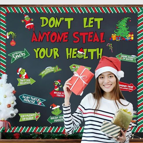 Christmas Bulletin Board Decorations, Red Green Holiday Bulletin Board Set for Xmas Classroom Decor, Funny Cartoon Theme Merry Christmas Decorations for Office in Saudi Arabia