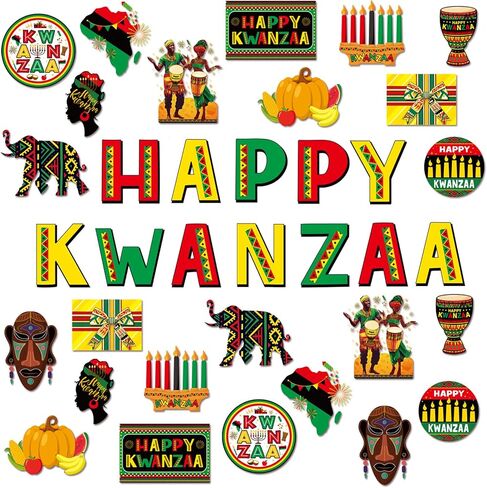 36 PSC Kwanzaa Bulletin Board Decorations Set - Kwanzaa Decorations Happy Kwanzaa's Wall Decoration Kwanzaa's Classroom Decor for Happy Kwanzaa African American Party Office Classroom Home Ornaments in Saudi Arabia