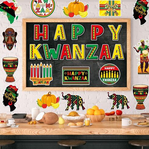 36 PSC Kwanzaa Bulletin Board Decorations Set - Kwanzaa Decorations Happy Kwanzaa's Wall Decoration Kwanzaa's Classroom Decor for Happy Kwanzaa African American Party Office Classroom Home Ornaments in Saudi Arabia