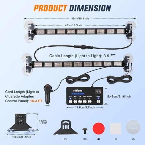 Nilight 162 LED مستشار المرور ستروب ضوء بار 2 في 1 العنبر الأزرق أضواء تحذير الطوارئ مع وحدة تحكم 4 ألوان قابلة للتحويل 36 نمط فلاش للشاحنات والسيارات ومركبات البناء المحراث in Saudi Arabia