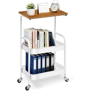 عربة دوارة مع سطح طاولة خشبي، عربة أدوات معدنية من 3 طبقات مع عجلات قابلة للقفل، عربة تخزين دوارة مع سطح طاولة للمطبخ والمكتب وغرفة النوم (أسود) in Kuwait