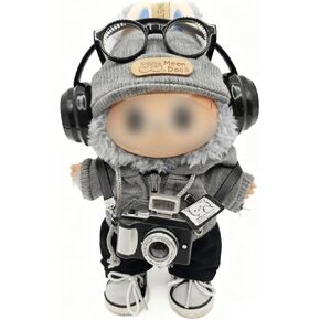 Clothes for 17cm(6.7inch) Lububu, – 7 PCS Street Photographer Outfits for Lububu, Interactive Camera, Zippered Hoodie, Hat, Sneakers, Glasses, Headphone, Pants in Saudi Arabia