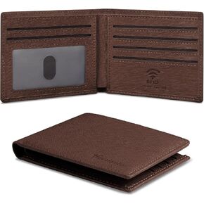 Travelambo Real Leather Wallet for Men, RFID Blocking Bifold Mens Wallet, Minimalist Front Pocket Wallet for Men with Gift Box - 7 Card Slots and ID Window (Crazy Horse, Coffee) in Kuwait