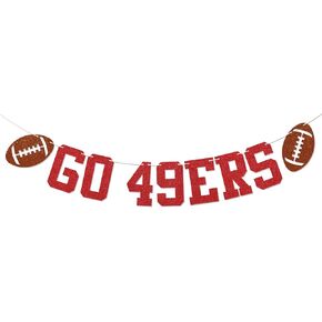 لافتة Go 49ers - ديكور حفلات كرة القدم، زينة حفلات كرة القدم 49ers باللون الأحمر اللامع in Saudi Arabia