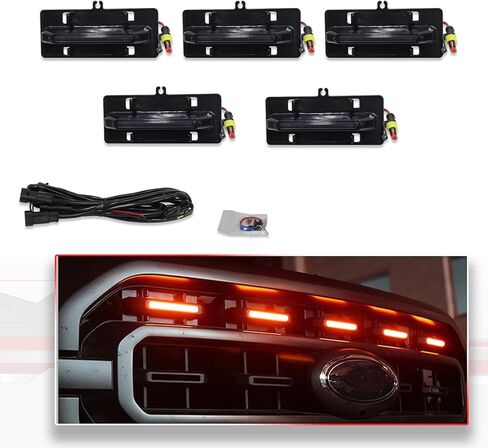 MODIPIM 5 قطع من مصابيح الشبكة الأمامية LED باللون الأحمر لسيارة Ford F150 XL/XLT/XLT Sporting 2021-2023 مجموعة إضاءة الجري بعدسات مدخنة مع مجموعة أسلاك in Kuwait
