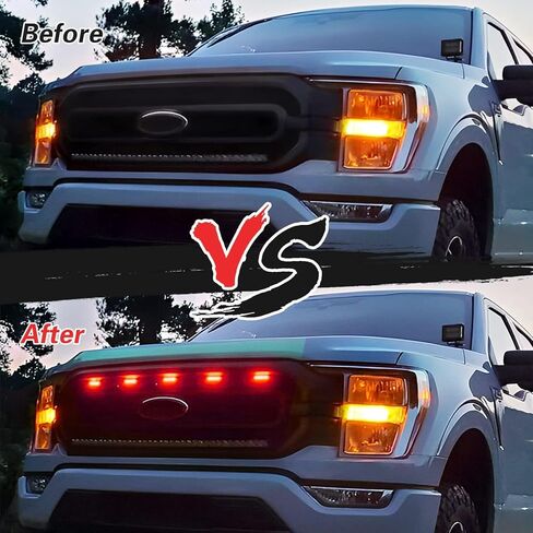 MODIPIM 5 قطع من مصابيح الشبكة الأمامية LED باللون الأحمر لسيارة Ford F150 XL/XLT/XLT Sporting 2021-2023 مجموعة إضاءة الجري بعدسات مدخنة مع مجموعة أسلاك in Kuwait