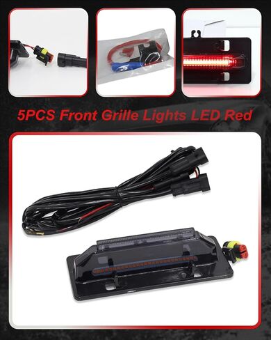 MODIPIM 5 قطع من مصابيح الشبكة الأمامية LED باللون الأحمر لسيارة Ford F150 XL/XLT/XLT Sporting 2021-2023 مجموعة إضاءة الجري بعدسات مدخنة مع مجموعة أسلاك in Kuwait