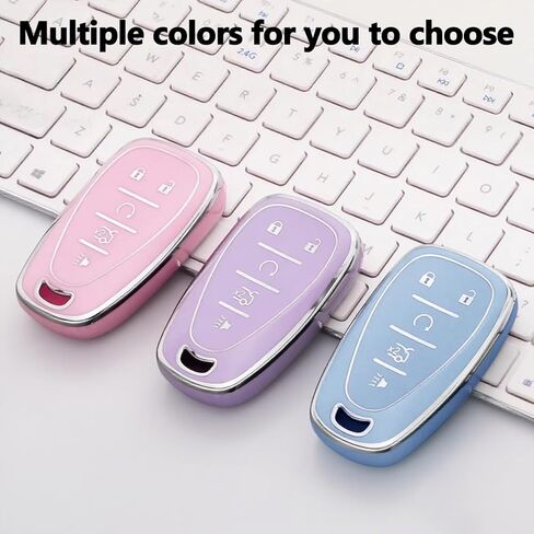 Key Fob Cover for Chevy - Premium Soft TPU Shell Full Protection Case with Keychain, Fits Equinox Malibu Traverse Cruze Blazer Camaro Trailblazer Spark Sonic Volt Bolt Trax, Gray 5-Button in Saudi Arabia