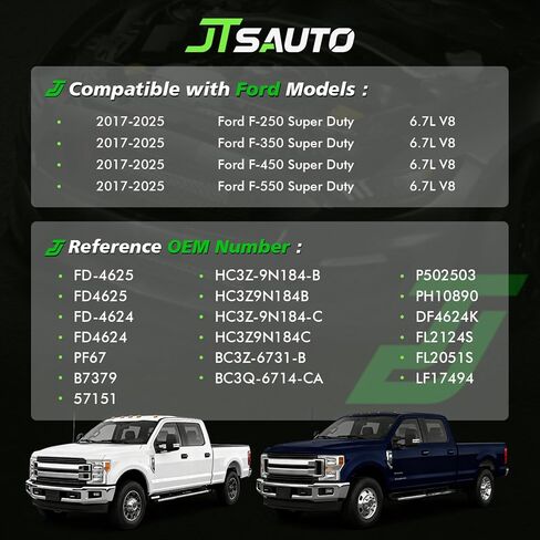 6.7 عنصر فلتر الوقود FD4624 باور ستروك، وفاصل الوقود/الماء وفلتر زيت FL2051S متوافق مع محرك 2017-2025 F-250، F-350، F-450، F-550 Super Duty 6.7L V8، يستبدل # FD-4625، HC3Z-9N184-B in Kuwait