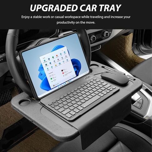 صينية عجلة قيادة السيارة 4 في 1، مكتب عجلة قيادة متعدد الأغراض مع كوب وحامل مزدوج لغمس الصلصة، صينية طعام واسعة للسيارة مع فتحة للكمبيوتر اللوحي لتناول الطعام والشراب in Saudi Arabia
