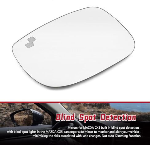 زجاج مرآة جانبية للسائق الأيسر مناسب لسيارة Mazda CX5 CX-5 2017-2023، Mazda CX9 CX-9 2016-2023-دعم اللوحة الخلفية، تسخين كهربائي، رؤية النقطة العمياء in Kuwait