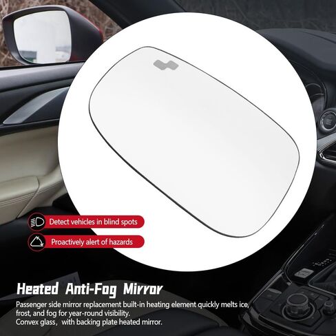زجاج مرآة جانبية للسائق الأيسر مناسب لسيارة Mazda CX5 CX-5 2017-2023، Mazda CX9 CX-9 2016-2023-دعم اللوحة الخلفية، تسخين كهربائي، رؤية النقطة العمياء in Kuwait
