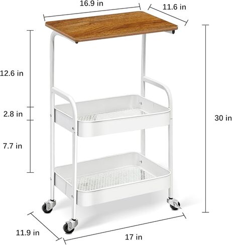 عربة دوارة مع سطح طاولة خشبي، عربة أدوات معدنية من 3 طبقات مع عجلات قابلة للقفل، عربة تخزين دوارة مع سطح طاولة للمطبخ والمكتب وغرفة النوم (أسود) in Kuwait