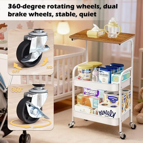 عربة دوارة مع سطح طاولة خشبي، عربة أدوات معدنية من 3 طبقات مع عجلات قابلة للقفل، عربة تخزين دوارة مع سطح طاولة للمطبخ والمكتب وغرفة النوم (أسود) in Kuwait