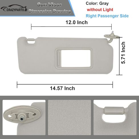 حاجب الشمس من جانب الركاب متوافق مع Toyota Scion TC 2005-2010 Sun Shade بدون استبدال الضوء 7431021150B0 اللون رمادي in Kuwait