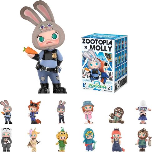 شخصيات صندوق عمياء من سلسلة POP MART Molly × Zootopia ذات العلامة التجارية المشتركة، ألعاب قابلة للتجميع، ديكورات منزلية، هدايا عيد ميلاد للعطلات للفتيات والفتيان، صندوق واحد in Kuwait