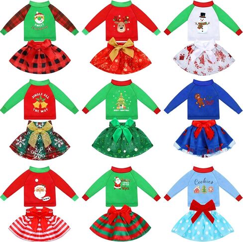 Soulchen 18 Pcs Christmas Doll Clothes Christmas Doll Accessories Outfit Dress Sweater Skirts Knitted Clothing with Santa Xmas Tree Elk Snowman Print for Holiday Xmas Gift in Saudi Arabia