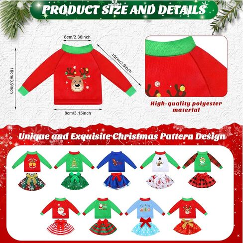 Soulchen 18 Pcs Christmas Doll Clothes Christmas Doll Accessories Outfit Dress Sweater Skirts Knitted Clothing with Santa Xmas Tree Elk Snowman Print for Holiday Xmas Gift in Saudi Arabia