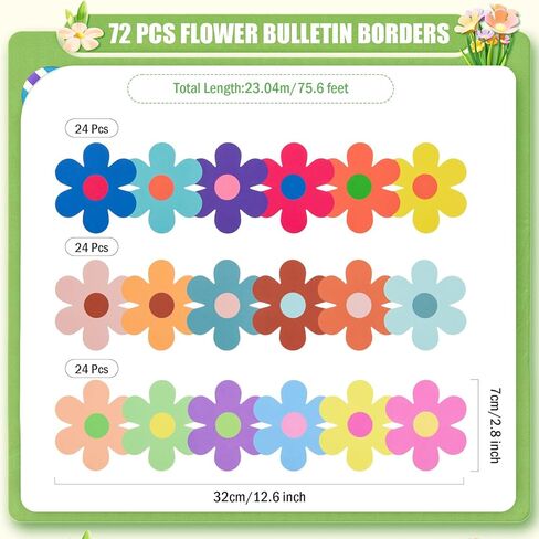 FOBSME 75.6 Feet Flower Bulletin Board Borders Colorful Flower Die-Cut Bulletin Board Trim Boho Floral Classroom Decorations for Chalkboard Blackboard Back to School Spring Summer Party Supplies in Kuwait