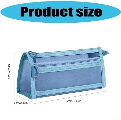 1PC Double Layers Mesh Pen Case for Students - Large Capacity, Clear Pencil Pouch, Great Desk Organizer, Blue in Saudi Arabia